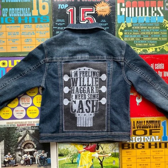 Custom Upcycled Lee Brand Denim Jacket W/ Embroidered Country Music Guitar Patch - Picture 3 of 16
